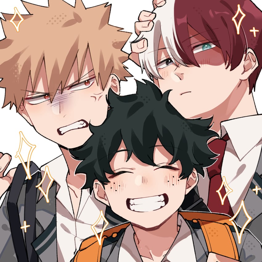 midoriya izuku, bakugou katsuki, and todoroki shoto (boku no hero academia) drawn by katochuu