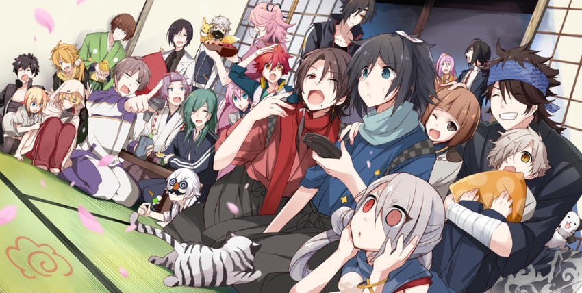 kashuu kiyomitsu, yamato-no-kami yasusada, tsurumaru kuninaga, namazuo toushirou, midare toushirou, and 20 more (touken ranbu and 1 more) drawn by hirai_yuzuki