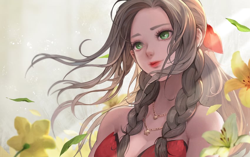 aerith gainsborough (final fantasy and 2 more) drawn by chiuin