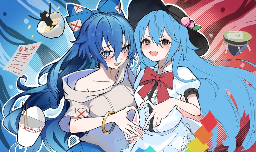 hinanawi tenshi and yorigami shion (touhou) drawn by kaminose_(user_veum4325)