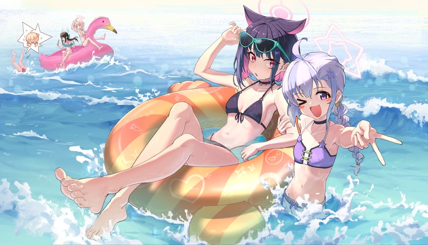 kazusa, natsu, yoshimi, reisa, and airi (blue archive) drawn by dorare