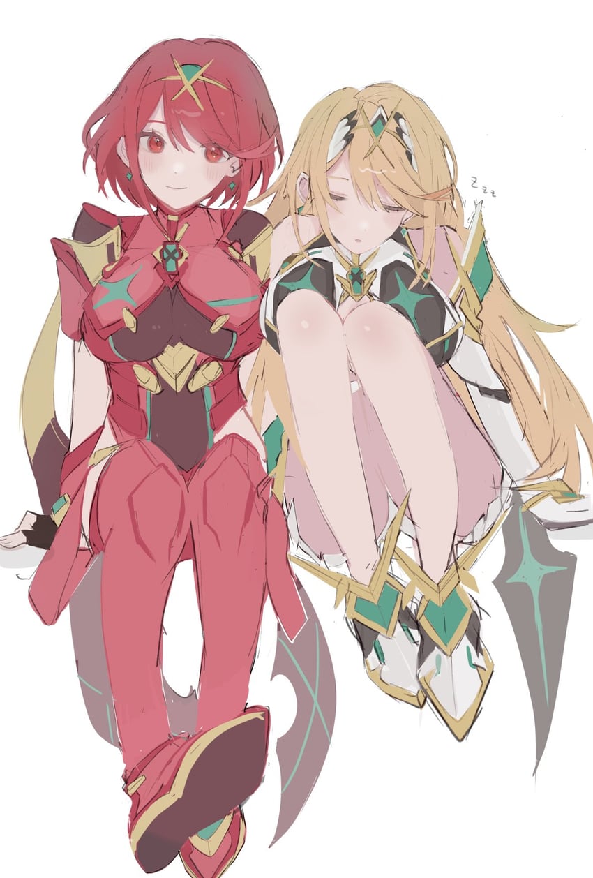 pyra and mythra (xenoblade chronicles and 1 more) drawn by temmm_o