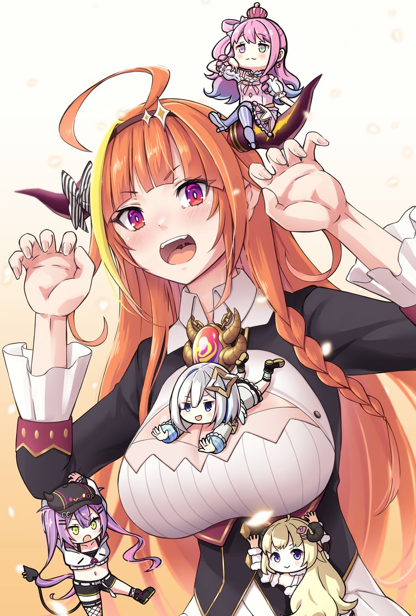 tokoyami towa, amane kanata, kiryu coco, tsunomaki watame, himemori luna, and 1 more (hololive) drawn by yukyon