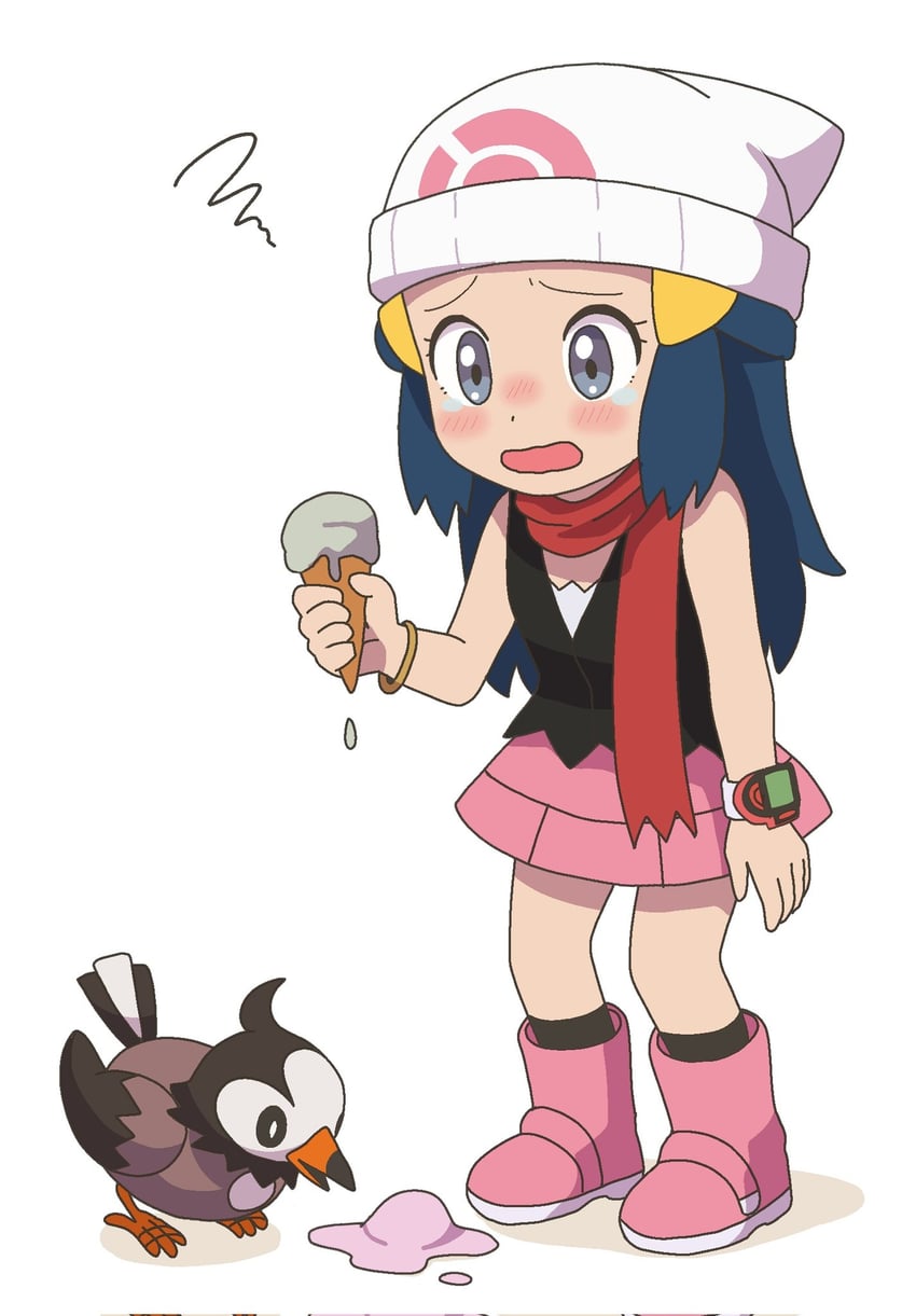 dawn and starly (pokemon and 1 more) drawn by nakikot_t