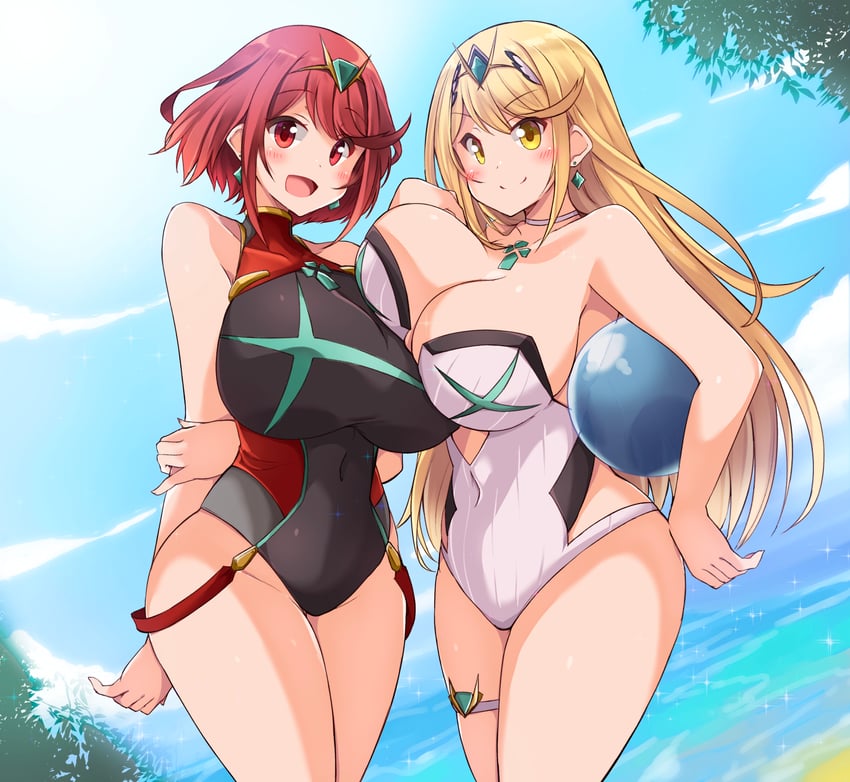pyra and mythra (xenoblade chronicles and 1 more) drawn by kurokaze_no_sora