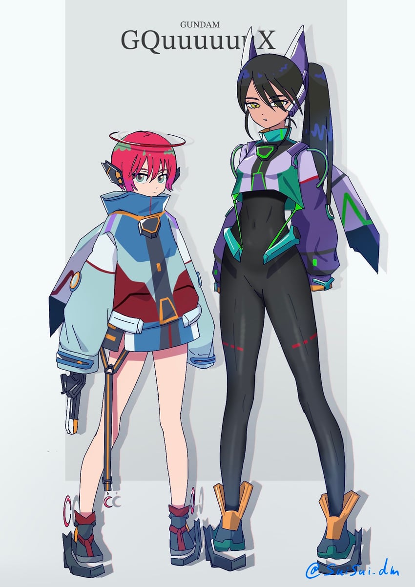 amate yuzuriha, nyaan, gquuuuuux, and gfred (gundam and 1 more) drawn by hasu_175