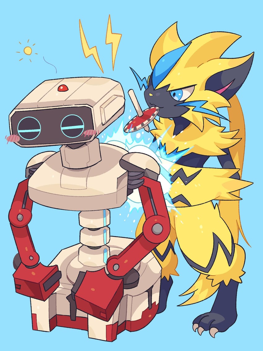 zeraora and family computer robot (pokemon and 1 more) drawn by yasaikakiage