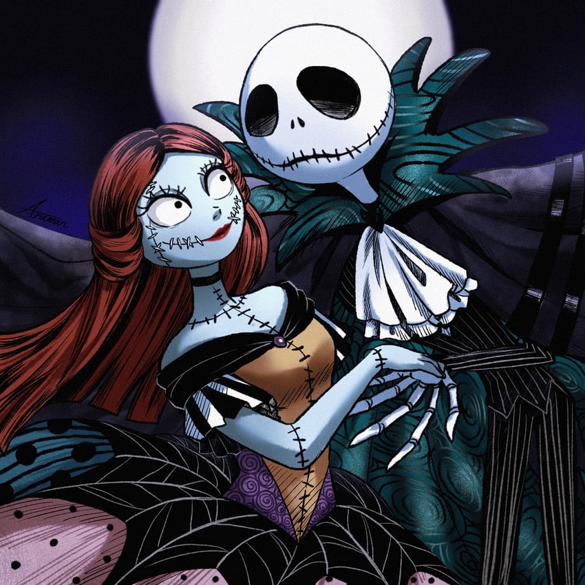 jack skellington and sally (the nightmare before christmas) drawn by arumanlorei