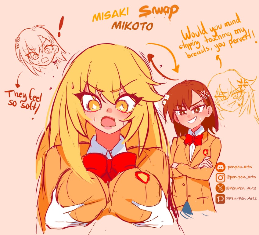 misaka mikoto and shokuhou misaki (toaru majutsu no index and 1 more) drawn by pen-pen_arts