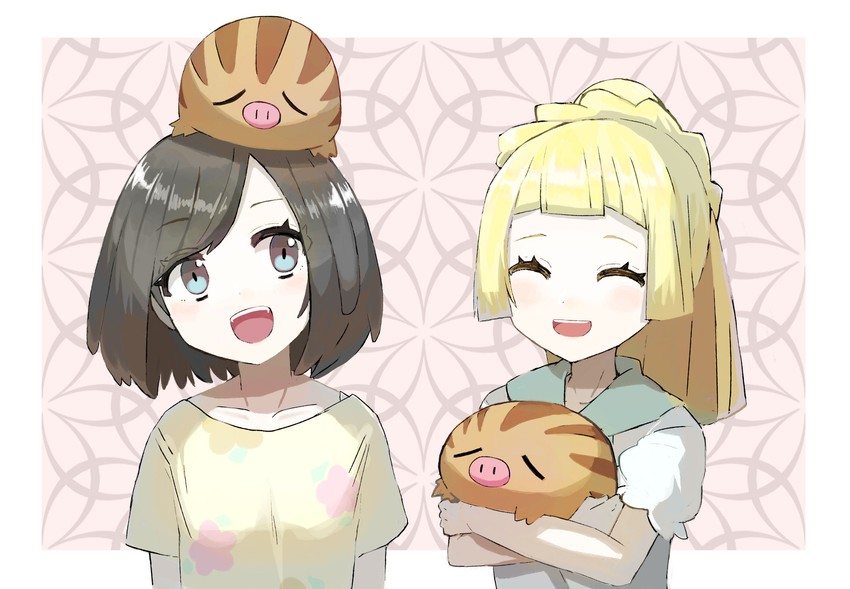 lillie, selene, and swinub (pokemon and 1 more) drawn by peppedayo_ne