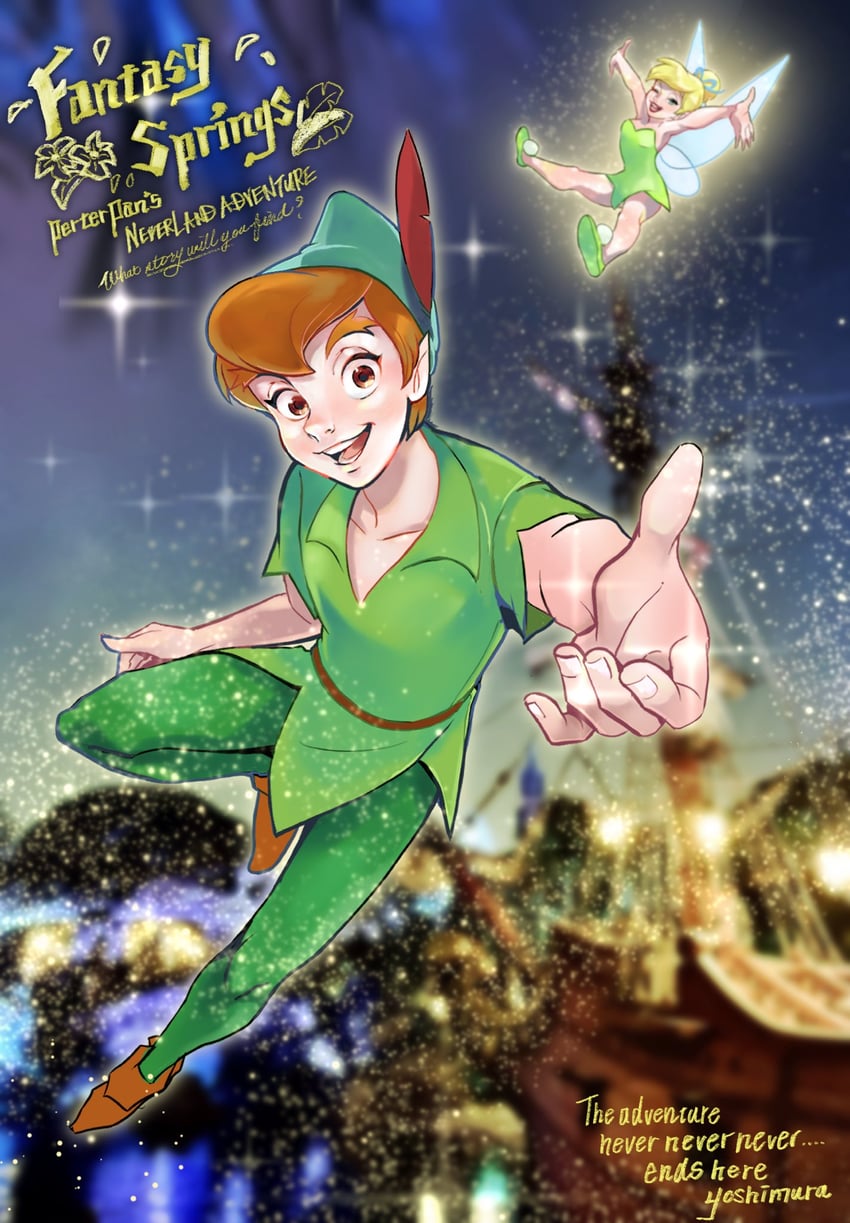 tinker bell and peter pan (walt disney's peter pan) drawn by bumble_tmnt
