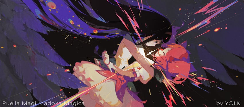 akemi homura and kaname madoka (mahou shoujo madoka magica and 1 more) drawn by yolk_(user_sssk5878)