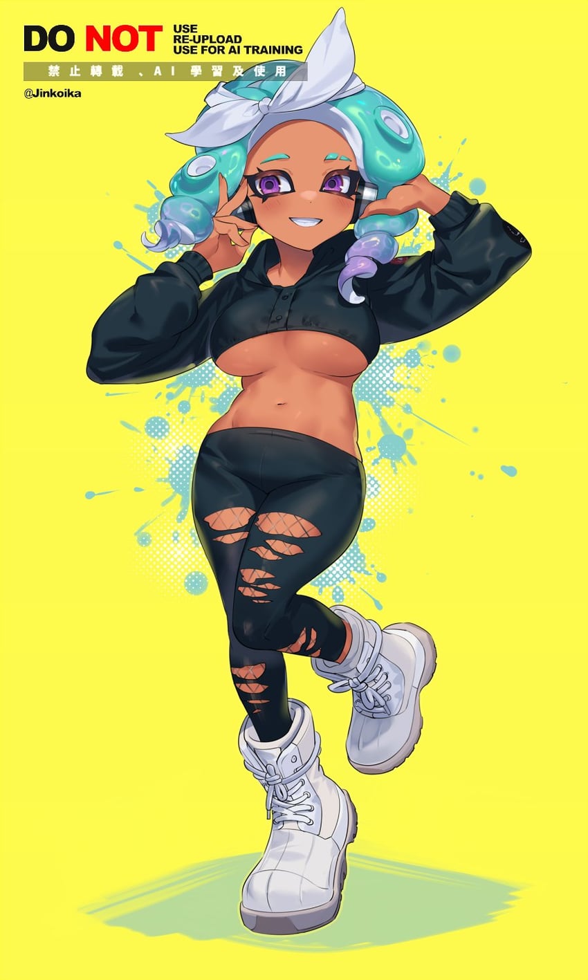 octoling player character and octoling girl (splatoon) drawn by jinkoika