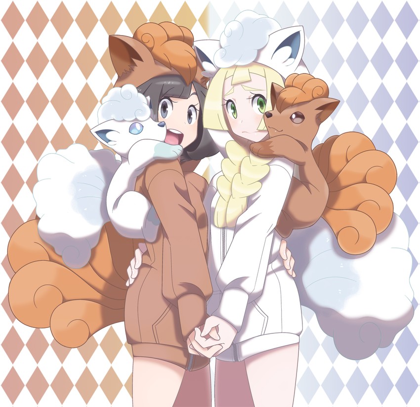 lillie, selene, alolan vulpix, and vulpix (pokemon and 1 more) drawn by midoko