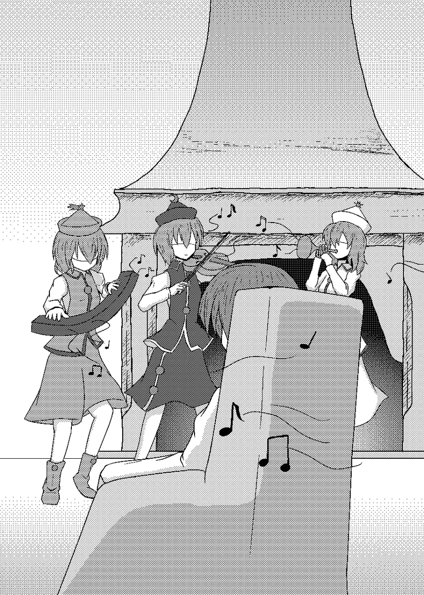 lunasa prismriver, merlin prismriver, lyrica prismriver, and layla prismriver (touhou) drawn by chobii_(hamgyomu)