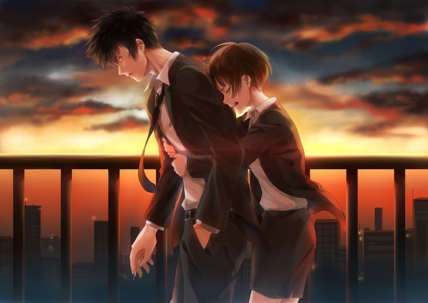 tsunemori akane and kougami shin'ya (psycho-pass) drawn by yuzuyu010