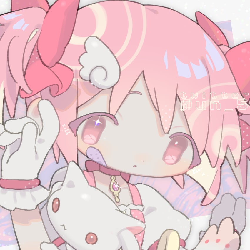 kaname madoka and kyubey (mahou shoujo madoka magica) drawn by tendoshi