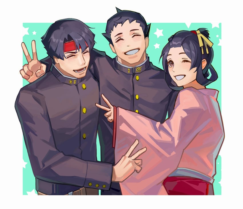 ryunosuke naruhodo, kazuma asogi, and susato mikotoba (ace attorney and 2 more) drawn by erhuazi917