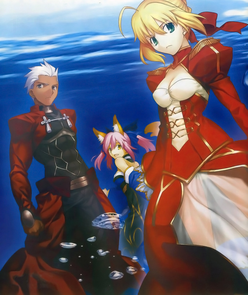 tamamo, nero claudius, tamamo no mae, and archer (fate and 1 more) drawn by takeuchi_takashi