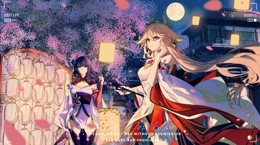 raiden shogun and yae miko (genshin impact) drawn by haku_(muc12b)