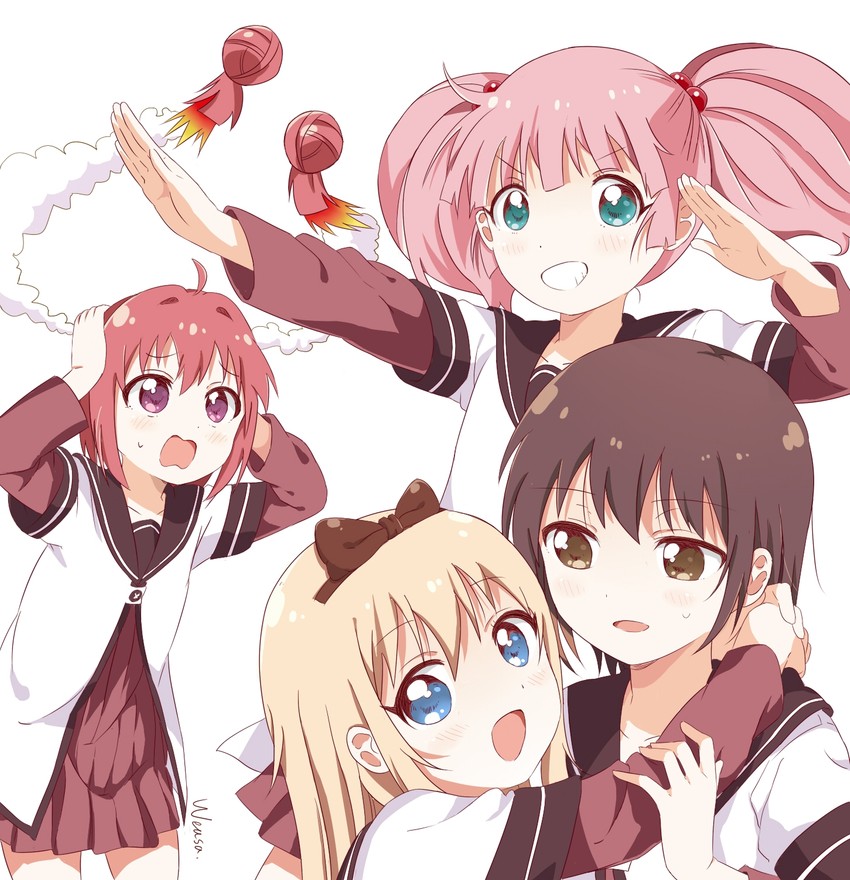 toshinou kyouko, akaza akari, funami yui, and yoshikawa chinatsu (yuruyuri) drawn by weasa