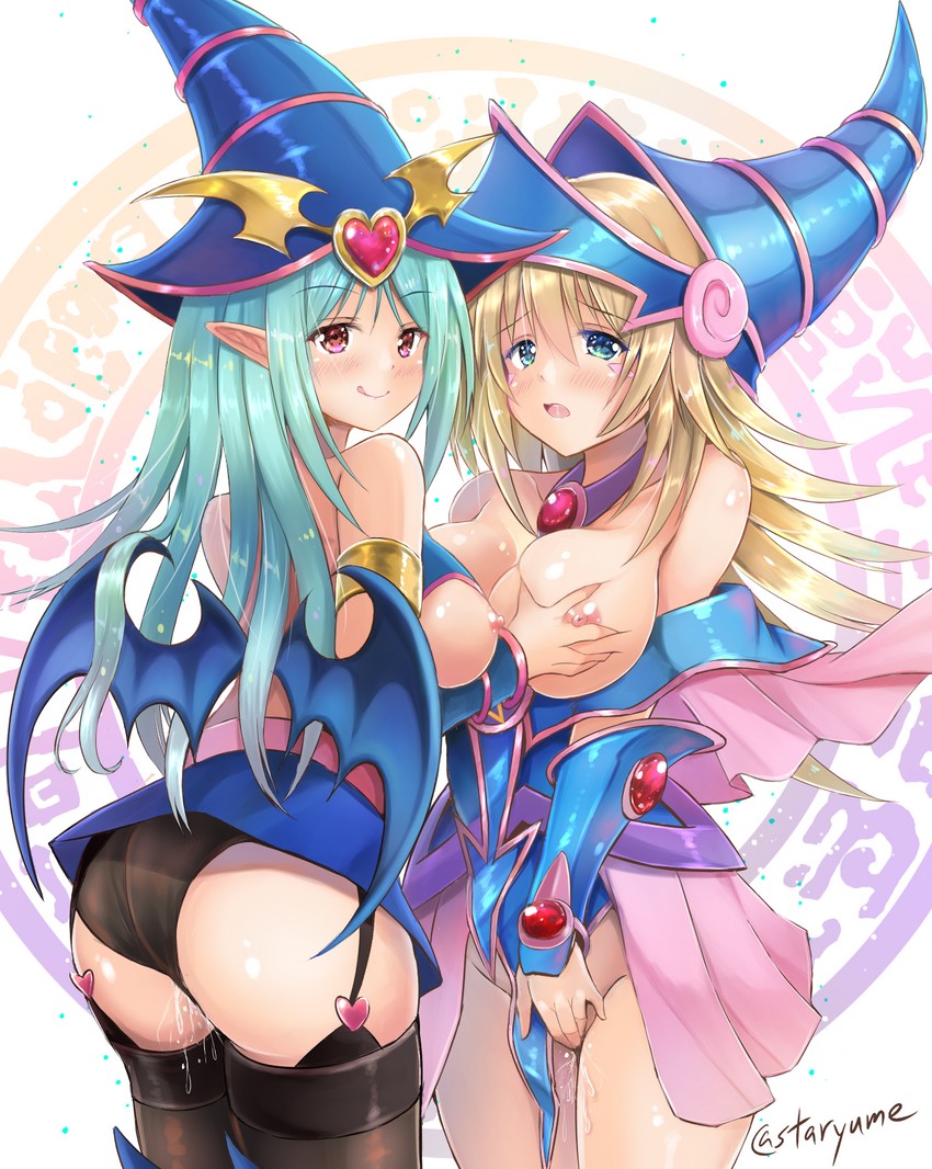 dark magician girl and chocolate magician girl (yu-gi-oh! and 1 more) drawn by staryume