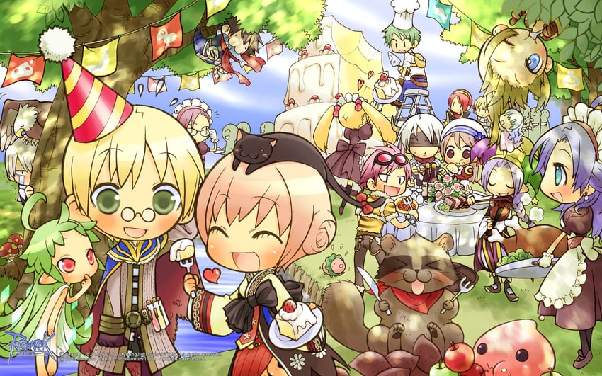 high priest, poring, alchemist, hunter, wizard, and 15 more (ragnarok online) drawn by fujimori_nattsu