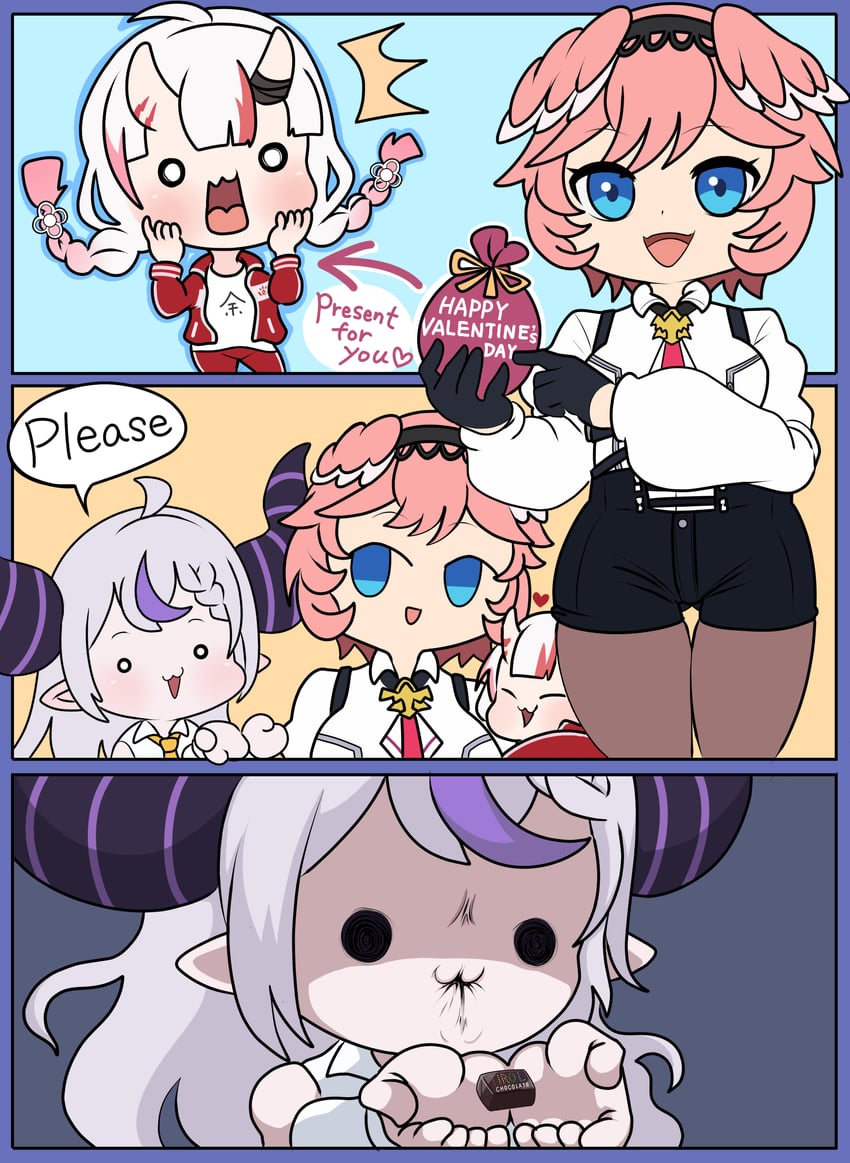la+ darknesss, nakiri ayame, and takane lui (hololive) drawn by era_souna
