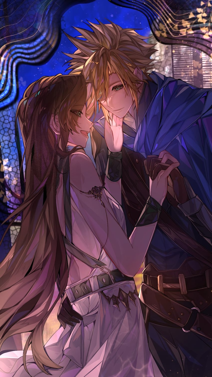cloud strife and aerith gainsborough (final fantasy and 3 more) drawn by liang_yu_a