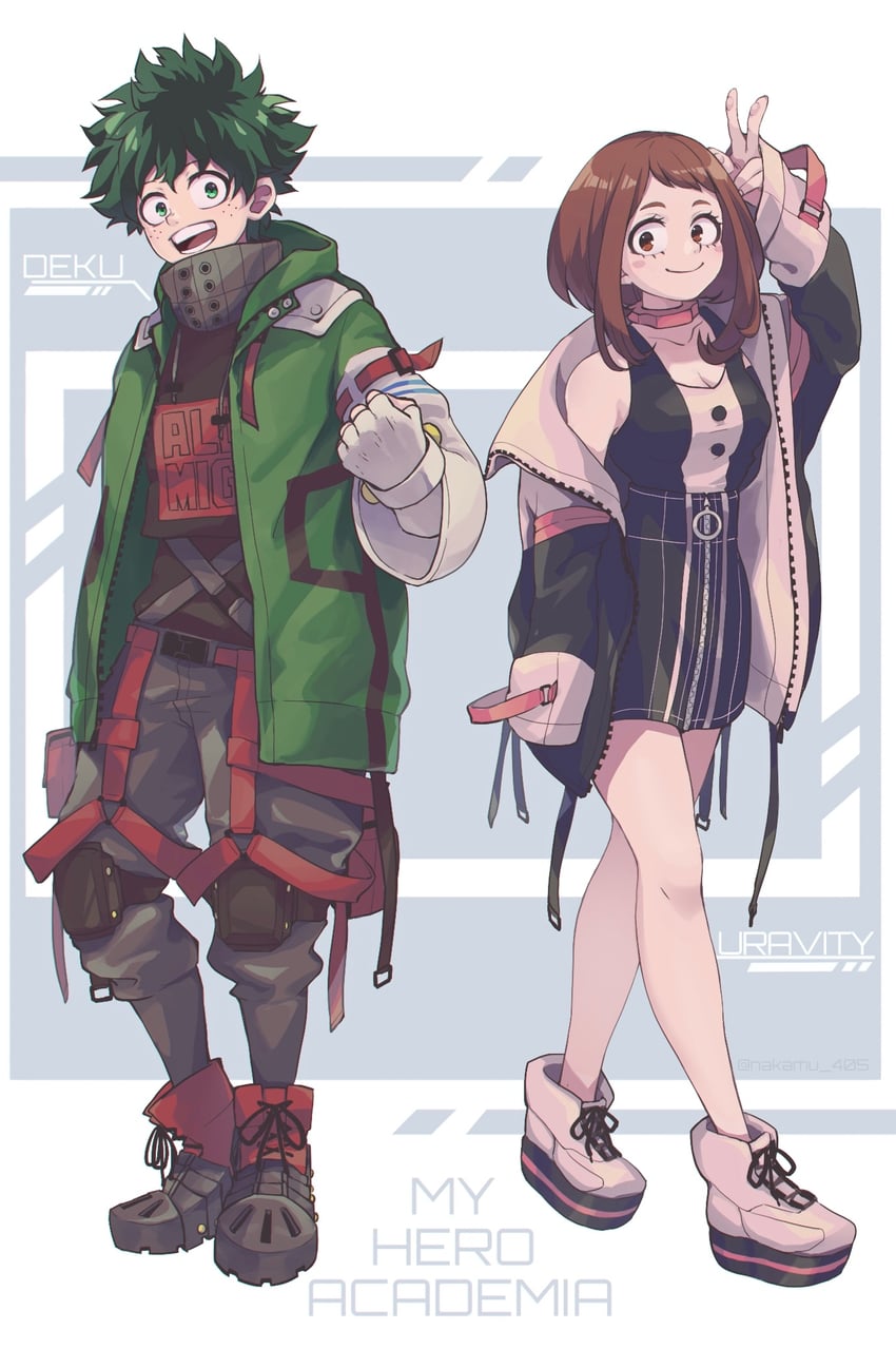 midoriya izuku and uraraka ochaco (boku no hero academia) drawn by nakamu_405