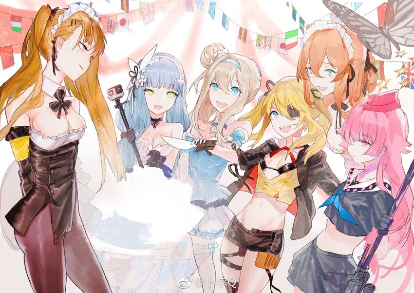hk416, ump9, springfield, suomi, ntw-20, and 1 more (girls' frontline) drawn by messikid