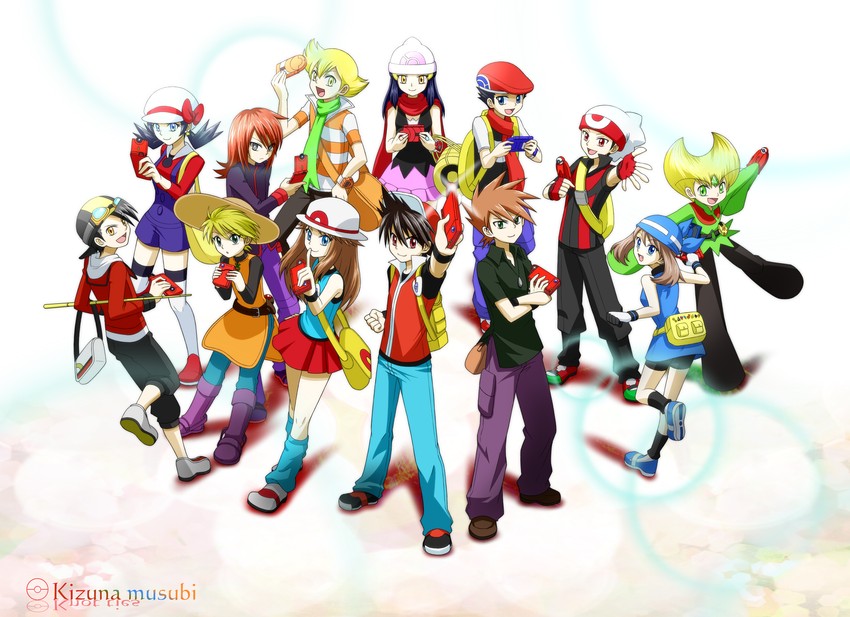 dawn, may, red, ethan, blue oak, and 8 more (pokemon and 2 more) drawn by kinomiz