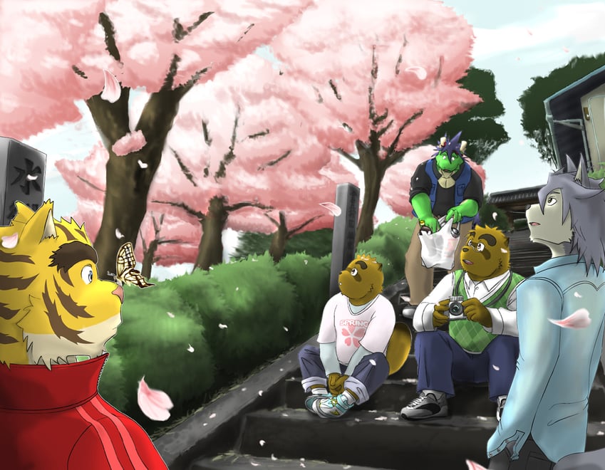 kouya aotsuki, torahiko oshima, tatsuki midoriya, kounosuke kuri, and yukiharu kuri (morenatsu) drawn by poge_jirushi
