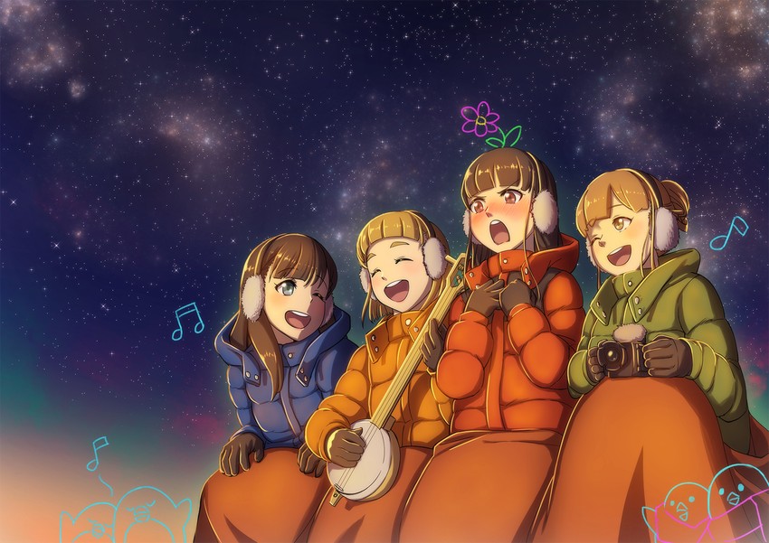 miyake hinata, kobuchizawa shirase, tamaki mari, and shiraishi yuzuki (sora yori mo tooi basho) drawn by reito_(1755866)
