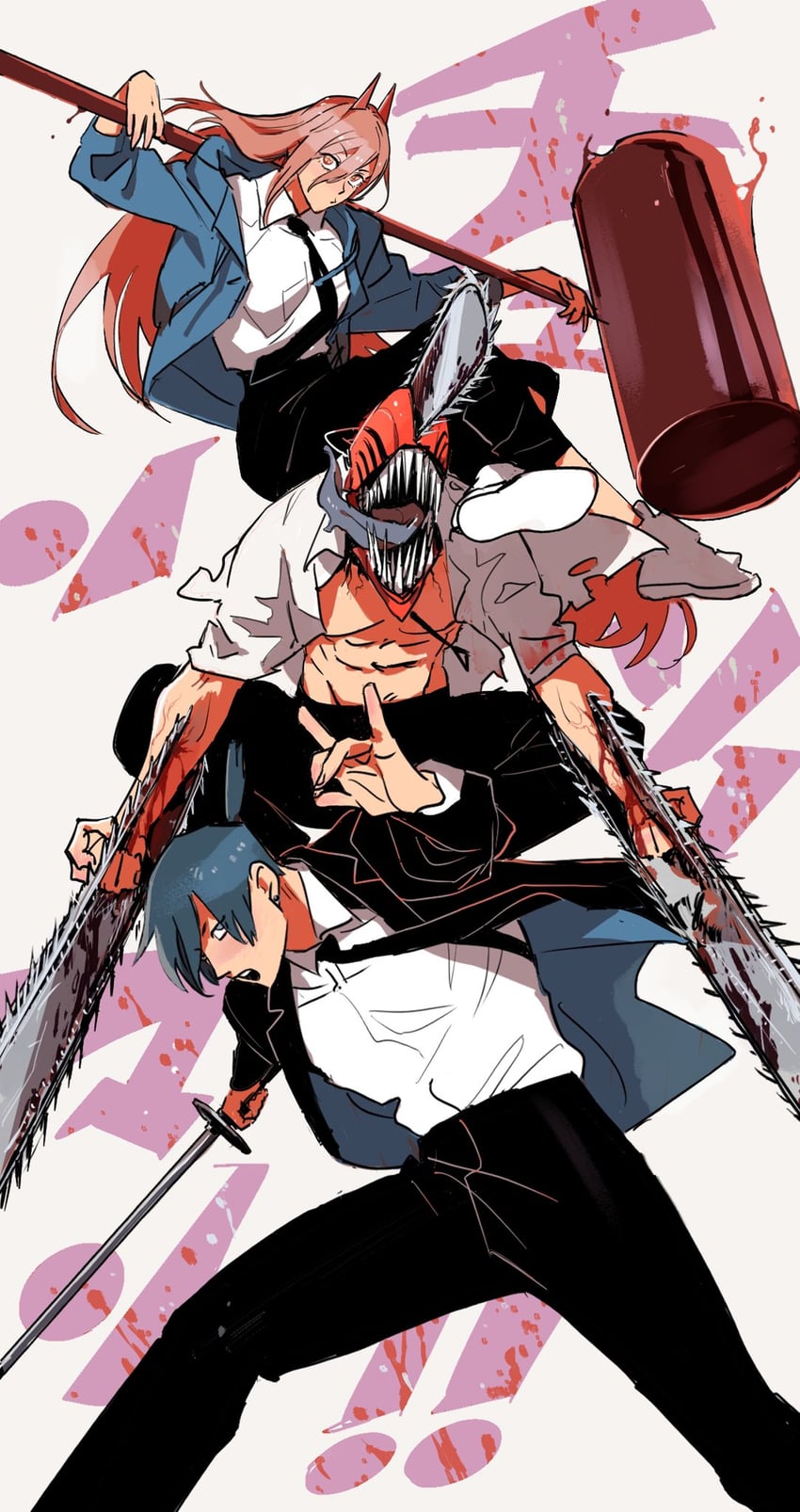 power, denji, and hayakawa aki (chainsaw man) drawn by kimeido