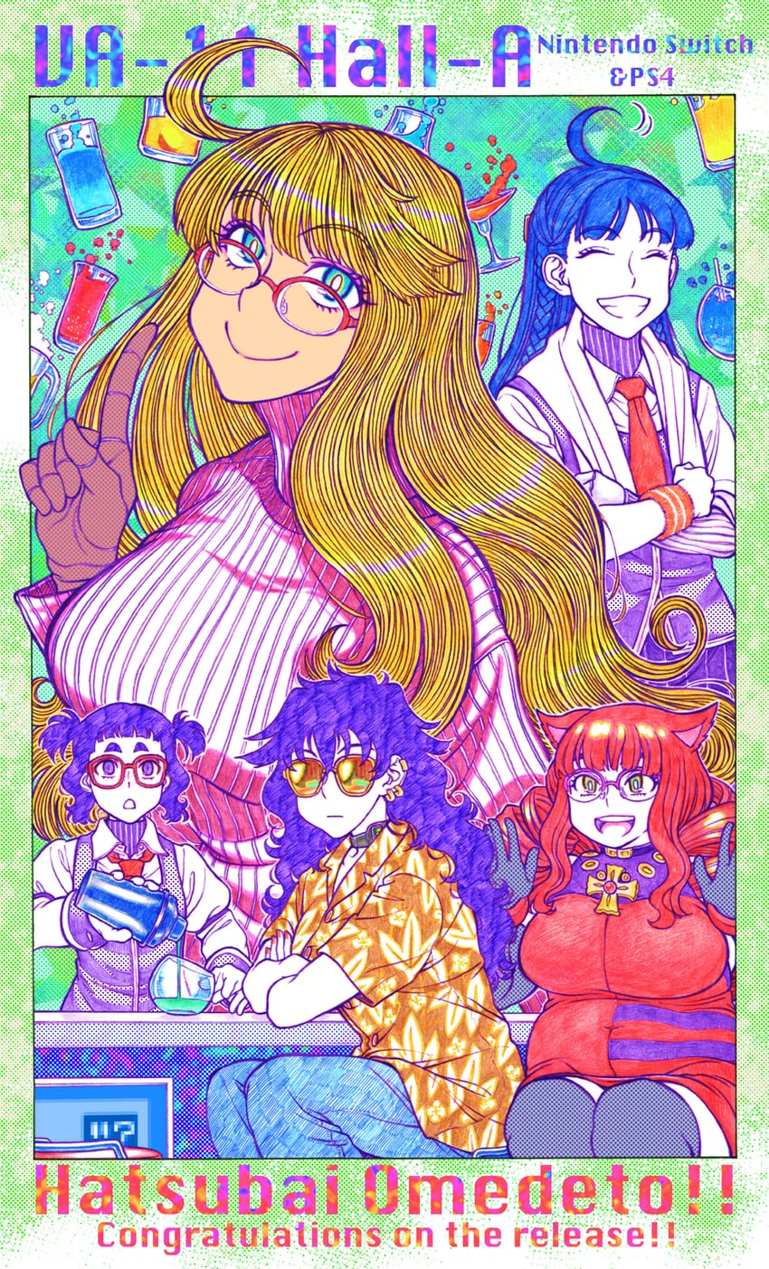 jill stingray, galko, dana zane, alma armas, stella hoshii, and 5 more (va-11 hall-a and 1 more) drawn by suzuki_ken'ya