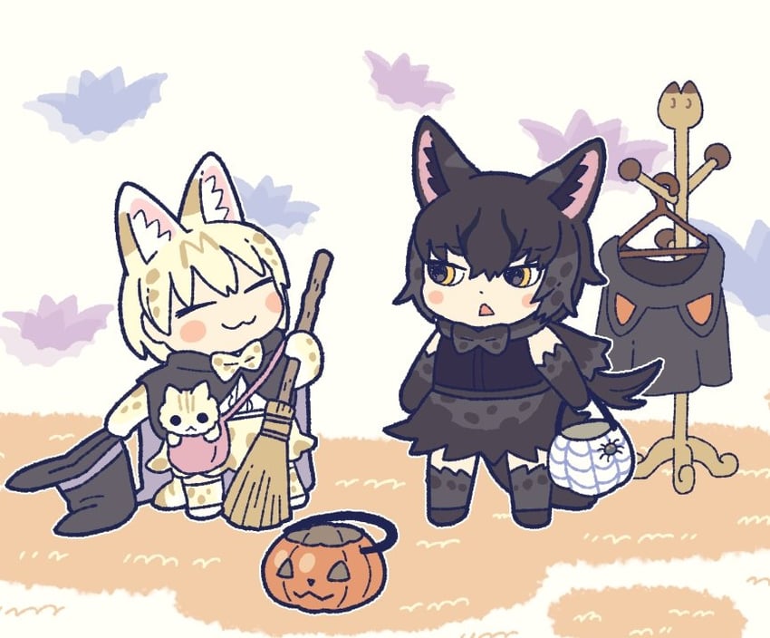 white serval and black serval (kemono friends) drawn by kuro_shiro_(kuro96siro46)