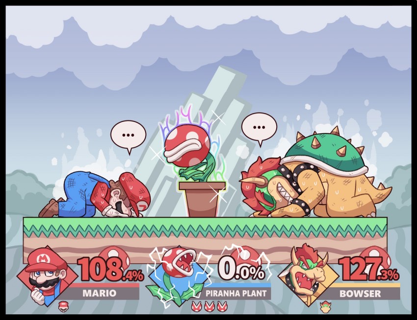 mario, bowser, and piranha plant (mario and 1 more) drawn by ayyk92