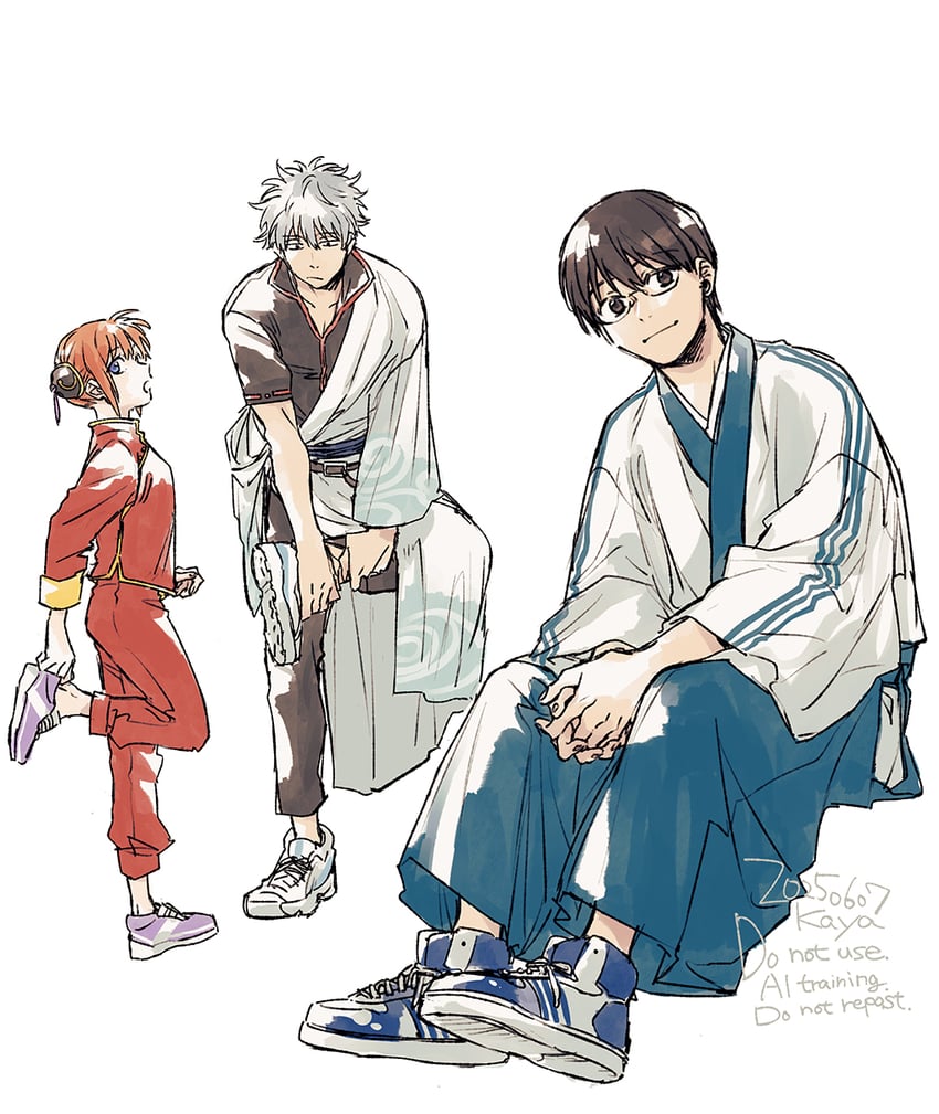 sakata gintoki, kagura, and shimura shinpachi (gintama) drawn by wakaya_hana