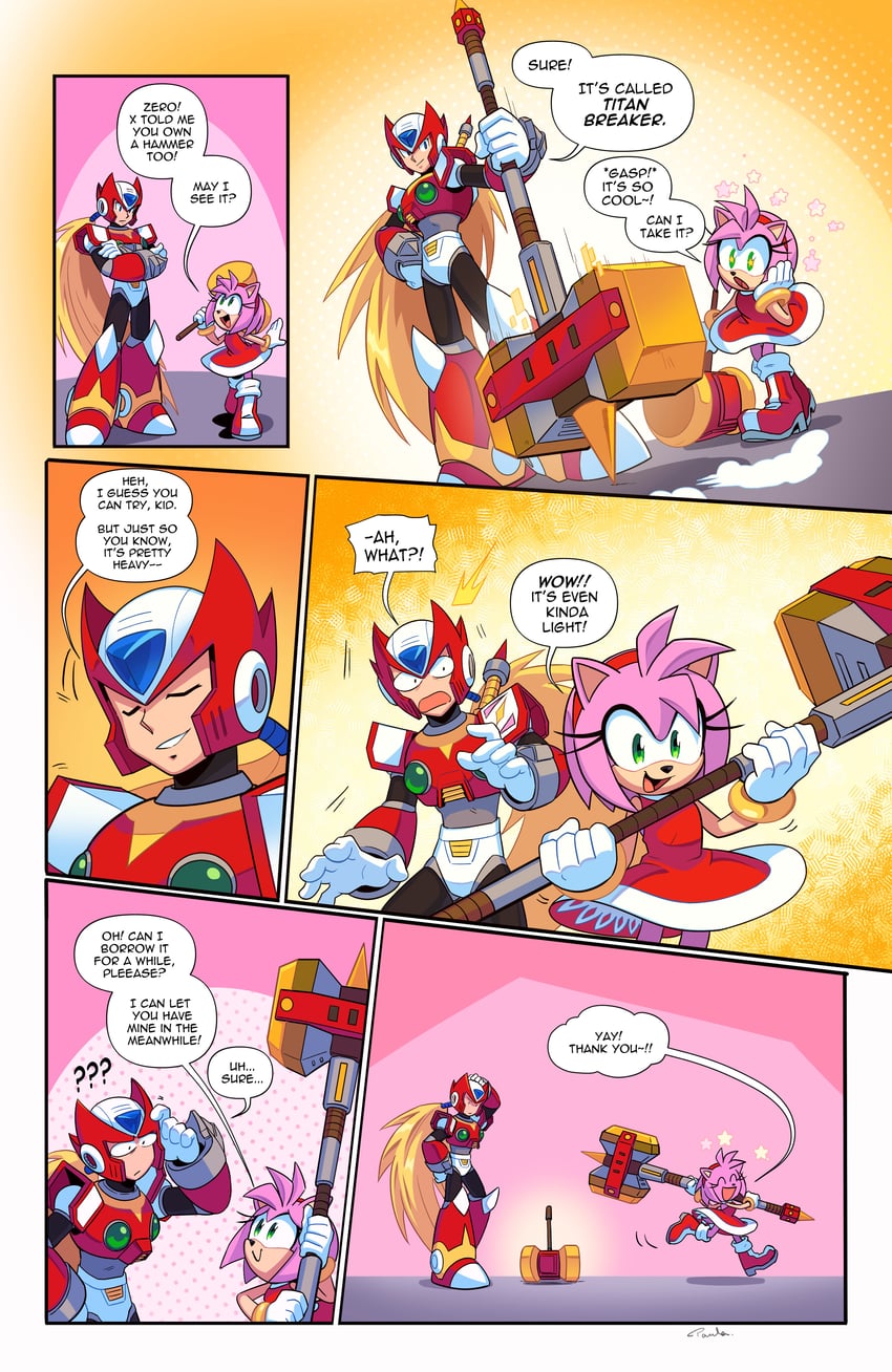 amy rose and zero (mega man and 2 more) drawn by drawloverlala