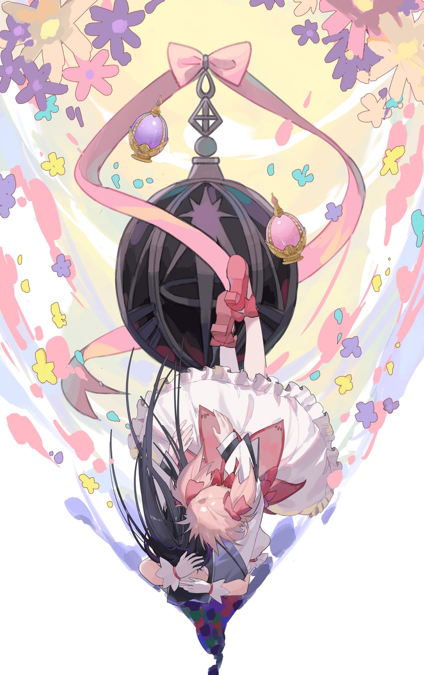 akemi homura and kaname madoka (mahou shoujo madoka magica) drawn by lan_lan_sang