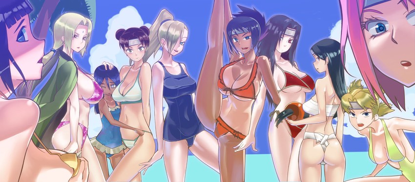 haruno sakura, hyuuga hinata, tsunade, yamanaka ino, temari, and 5 more (naruto) drawn by curry_(dbt)