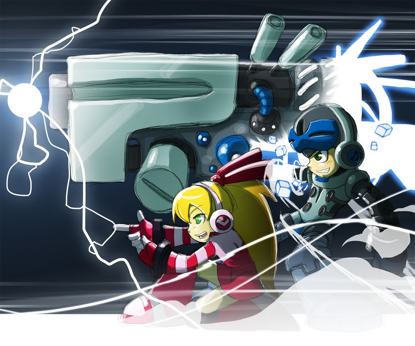 call, call f, and beck (mighty no. 9) drawn by imbisibol