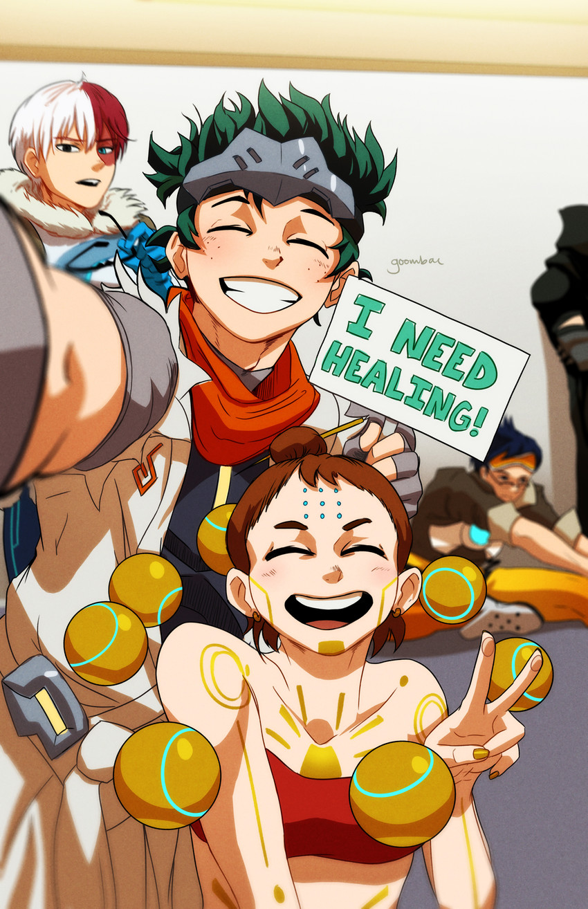 midoriya izuku, uraraka ochaco, todoroki shoto, tracer, mei, and 6 more (boku no hero academia and 2 more) drawn by goombac