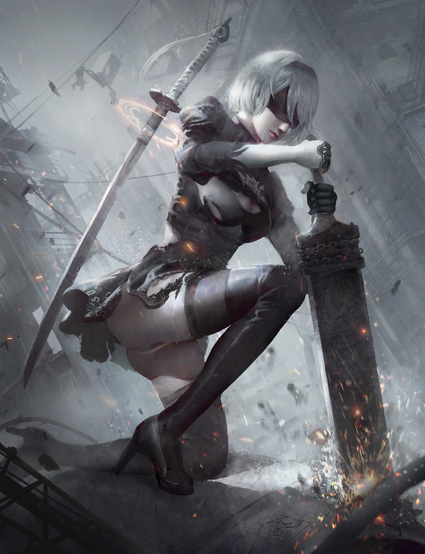 2b and pod (nier and 1 more) drawn by wei_chang