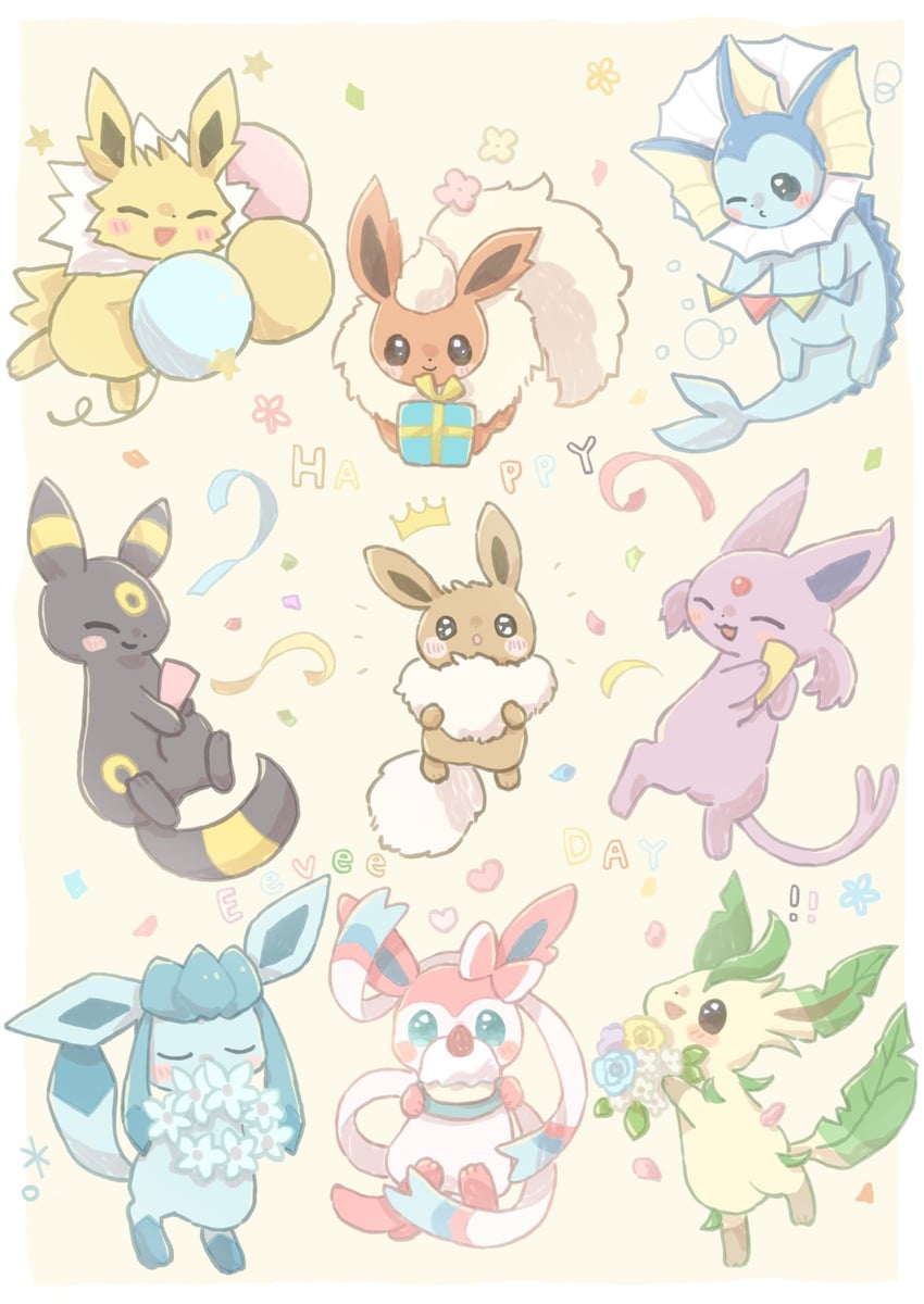 eevee, sylveon, umbreon, glaceon, vaporeon, and 4 more (pokemon) drawn by nae_pote