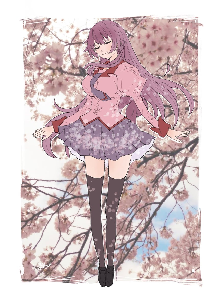 senjougahara hitagi (monogatari and 1 more) drawn by valhalla0707