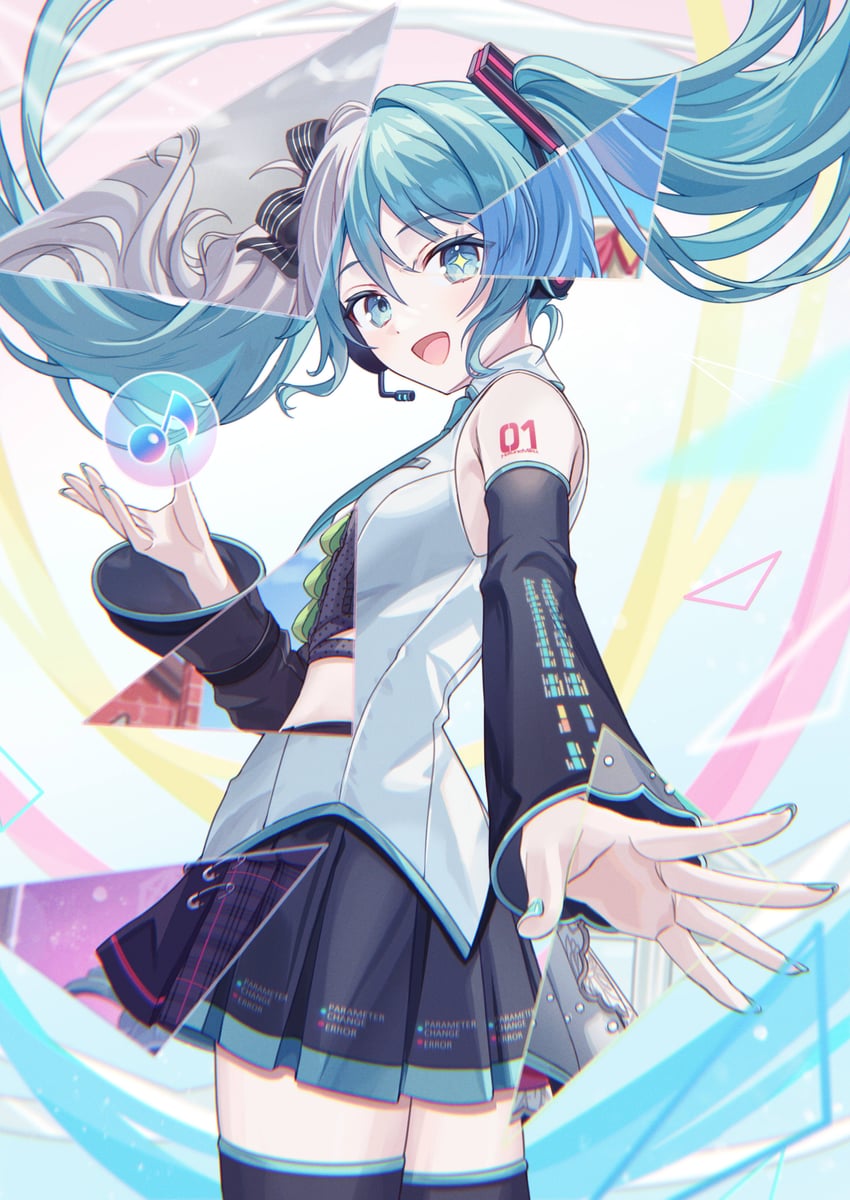 hatsune miku, 25-ji miku, wonderlands x showtime miku, vivid bad squad miku, leo/need miku, and 1 more (vocaloid and 1 more) drawn by vs0mr
