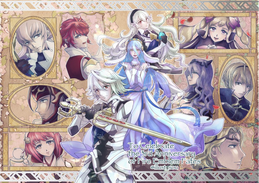 female corrin, camilla, azura, male corrin, elise, and 6 more (fire emblem and 1 more) drawn by kana_(kanakothird)