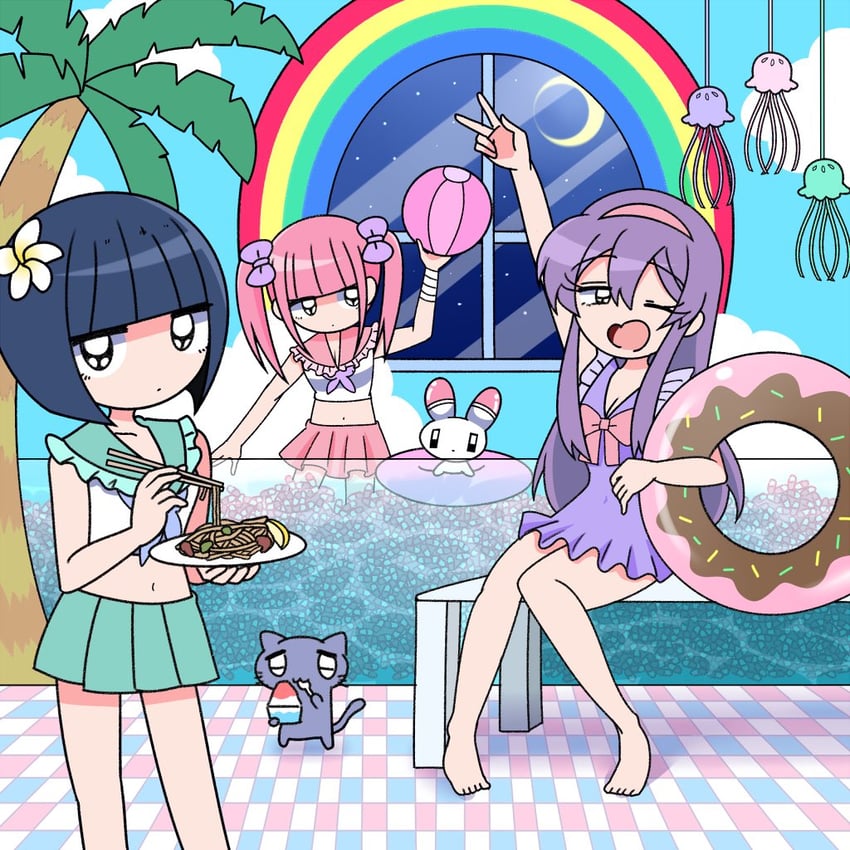 menhera-chan, usatan, sabukaru-chan, yumekawa-chan, and nekotan (menhera-chan) drawn by ezaki_bisuko